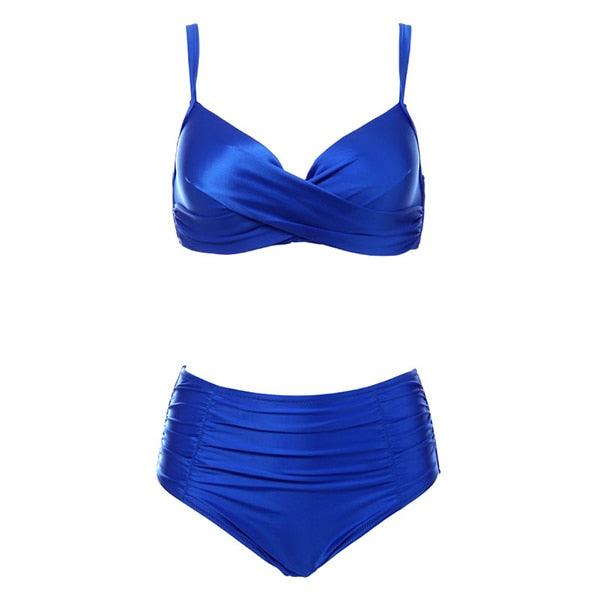 Maillots de bain taille haute pour femmes - Bikini couleur unie tissu de haute qualité - Ensemble bikini taille haute pour femmes - Maillot de bain 2 pièces - Maillot de bain bikini grande taille