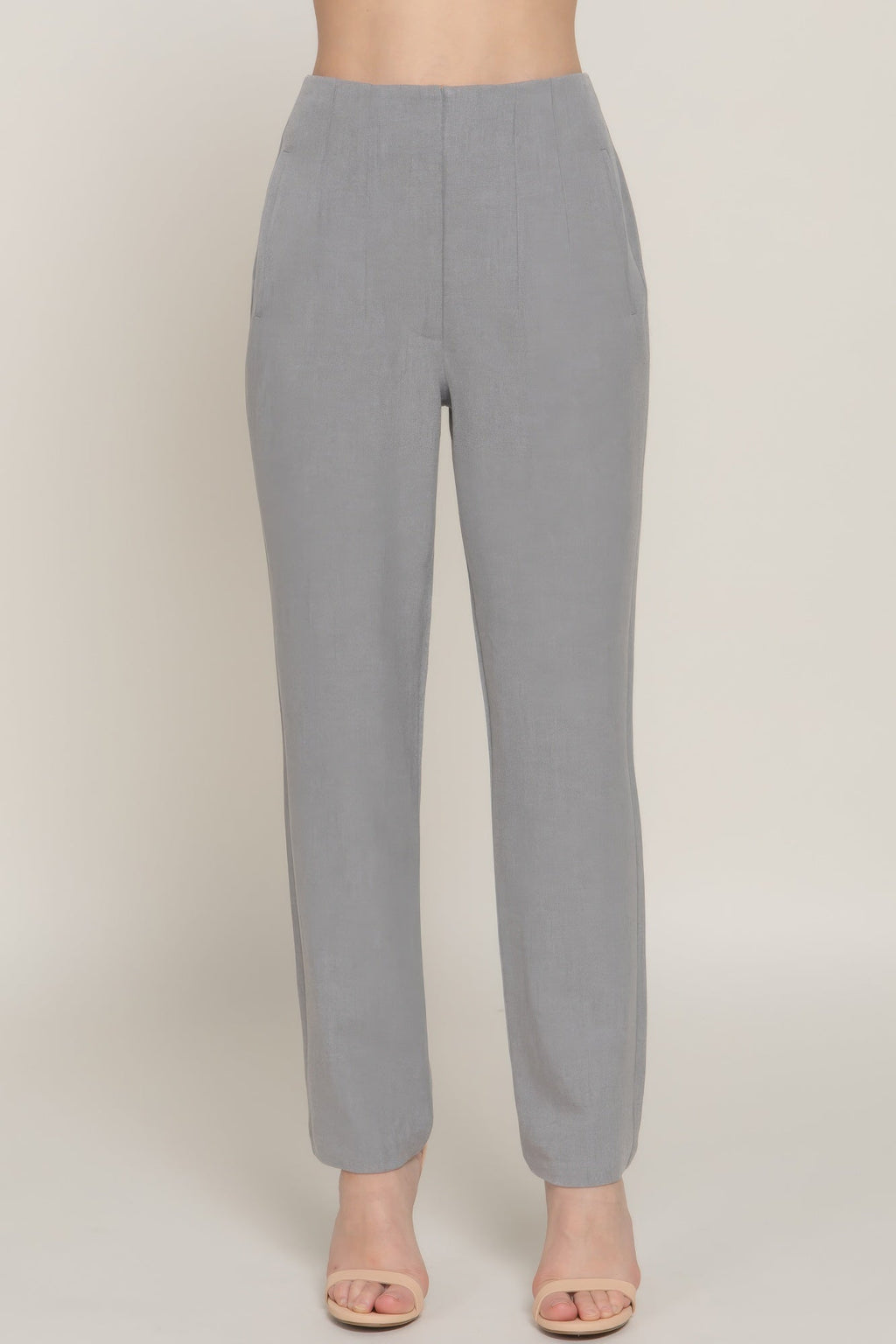 Pantalon long à taille haute et détails de plis nervurés