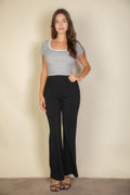 Pantalon évasé en crêpe stretch taille haute