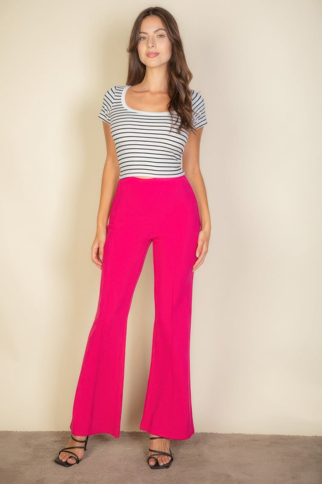 Pantalon évasé en crêpe stretch taille haute