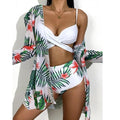 Ensemble de maillots de bain taille haute Imprimé floral d'été Bikini Maillot de bain Plage Femme Maillot de bain Push-Up Teinture par nouage Ensemble de bikini 3 pièces à cordes Coupe haute