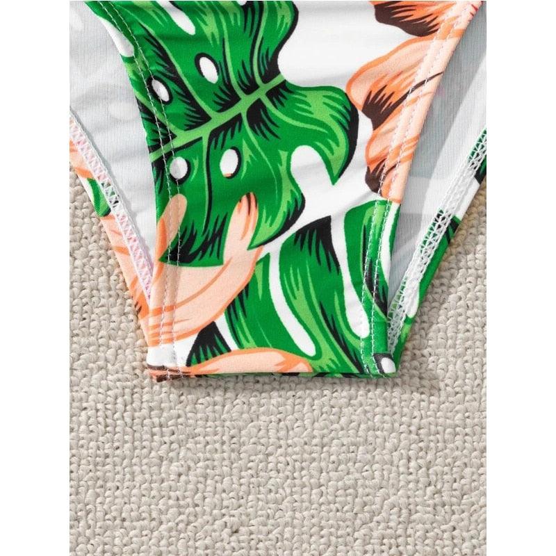 Ensemble de maillots de bain taille haute Imprimé floral d'été Bikini Maillot de bain Plage Femme Maillot de bain Push-Up Teinture par nouage Ensemble de bikini 3 pièces à cordes Coupe haute