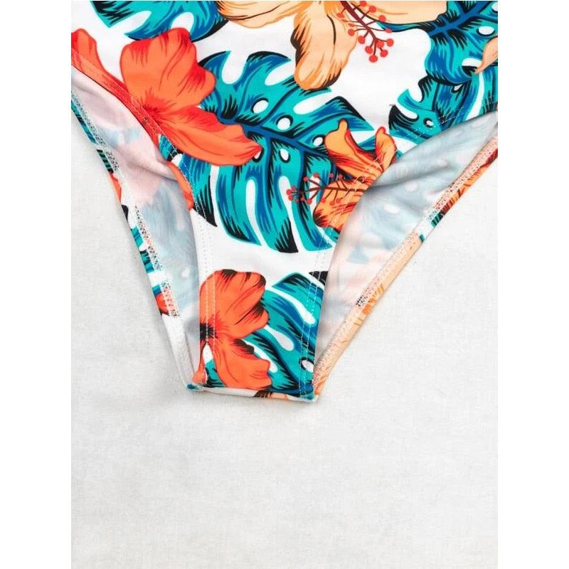 Ensemble de maillots de bain taille haute Imprimé floral d'été Bikini Maillot de bain Plage Femme Maillot de bain Push-Up Teinture par nouage Ensemble de bikini 3 pièces à cordes Coupe haute