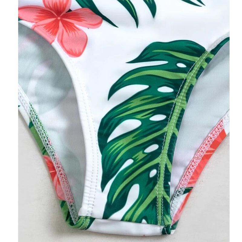 Ensemble de maillots de bain taille haute Imprimé floral d'été Bikini Maillot de bain Plage Femme Maillot de bain Push-Up Teinture par nouage Ensemble de bikini 3 pièces à cordes Coupe haute
