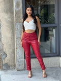 Jean moulant taille haute en faux cuir PU