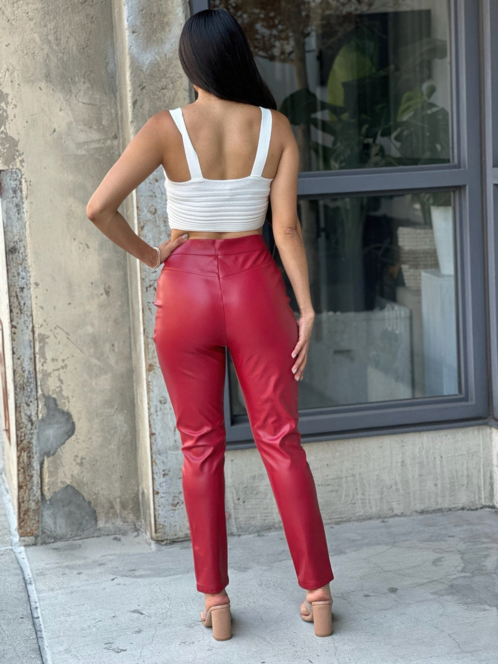 Jean moulant taille haute en faux cuir PU