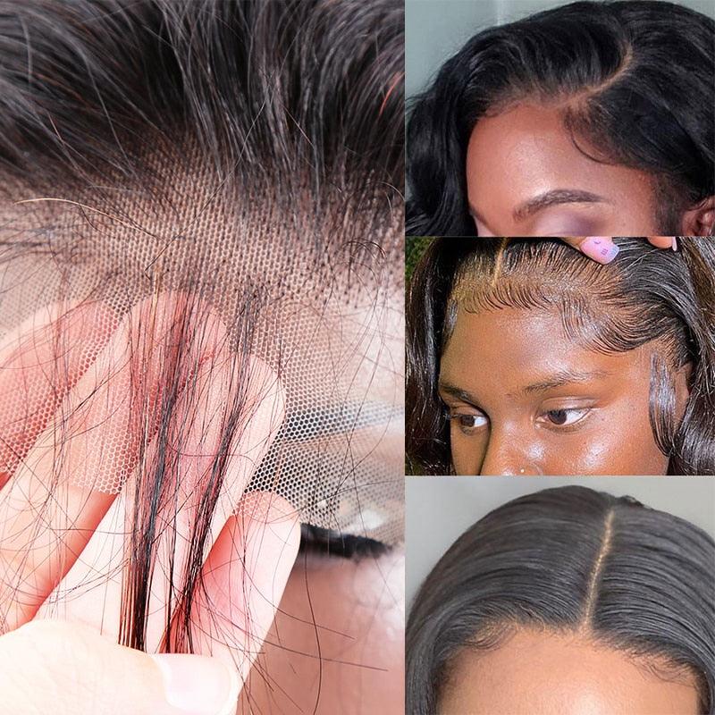 Perruques de cheveux humains mèches - Perruque courte bob pour femmes noires - En T - Brésilienne - Pré-épilée avec des cheveux de bébé - Perruques avant en dentelle ondulée pour femmes noires - Perruques de cosplay pour femmes