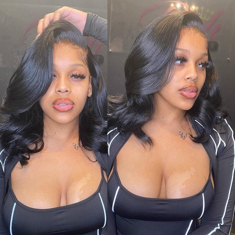 Perruques de cheveux humains mèches - Perruque courte bob pour femmes noires - En T - Brésilienne - Pré-épilée avec des cheveux de bébé - Perruques avant en dentelle ondulée pour femmes noires - Perruques de cosplay pour femmes