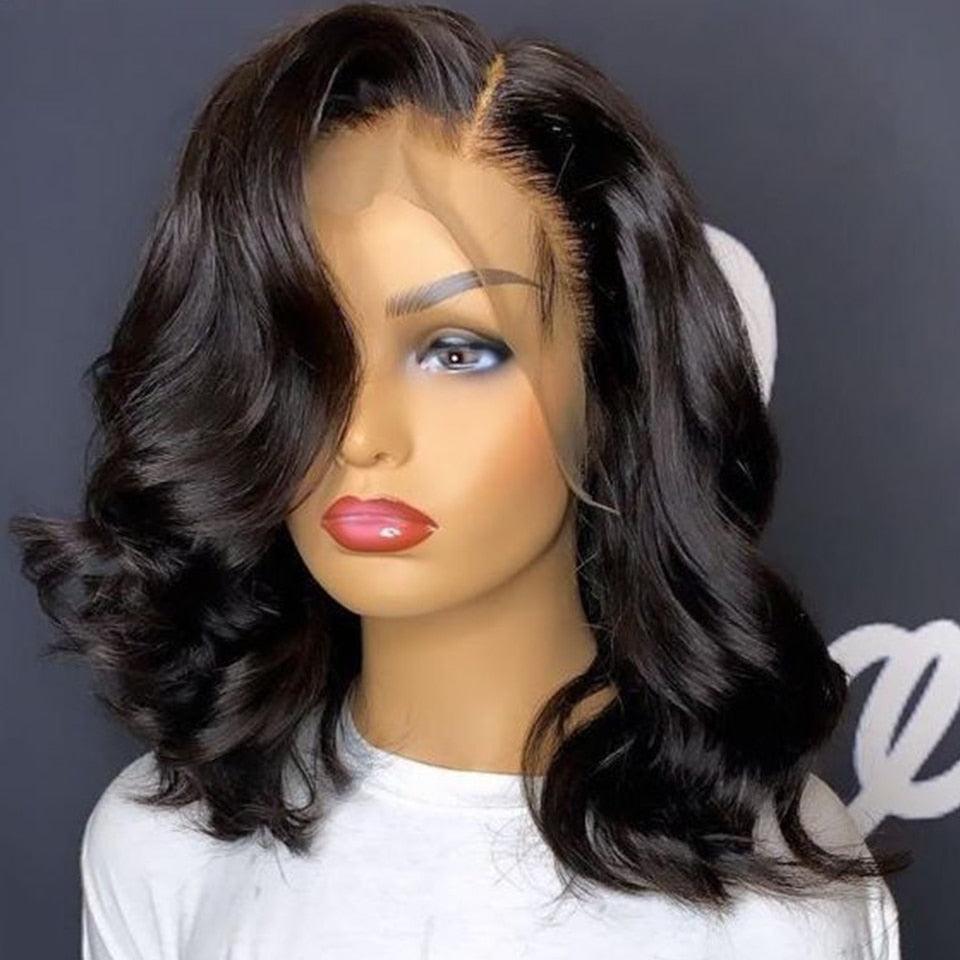 Perruques de cheveux humains mèches - Perruque courte bob pour femmes noires - En T - Brésilienne - Pré-épilée avec des cheveux de bébé - Perruques avant en dentelle ondulée pour femmes noires - Perruques de cosplay pour femmes