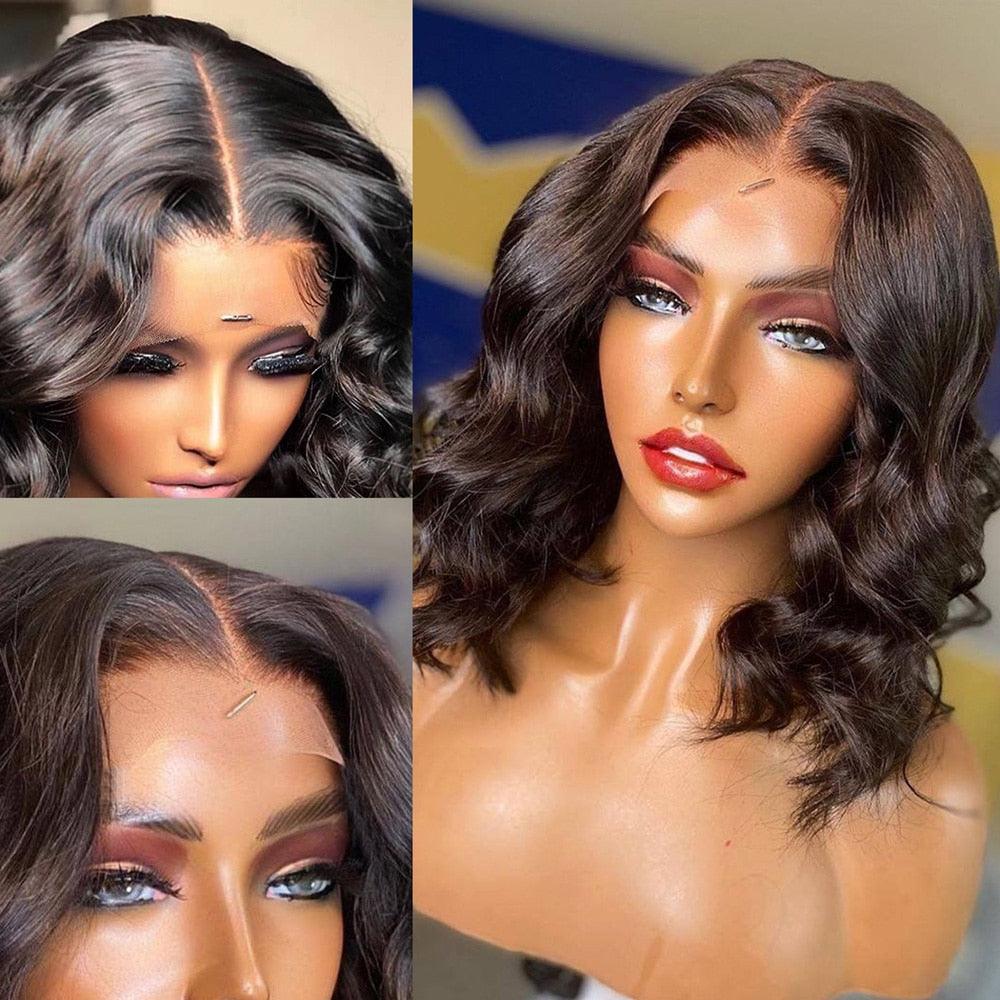 Perruques de cheveux humains mèches - Perruque courte bob pour femmes noires - En T - Brésilienne - Pré-épilée avec des cheveux de bébé - Perruques avant en dentelle ondulée pour femmes noires - Perruques de cosplay pour femmes