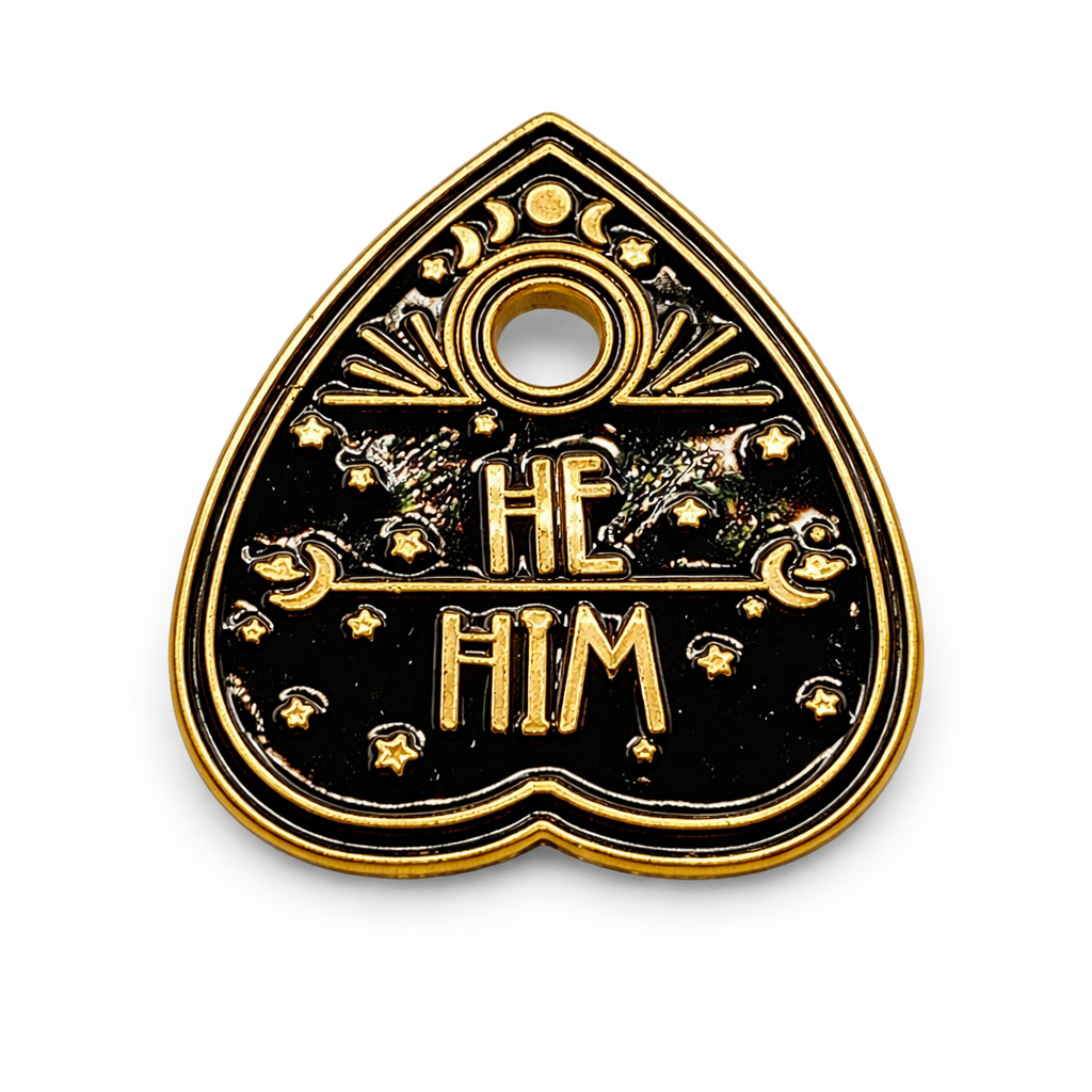 He / Him Ouija Planchette Pronoun Enamel Pin – Spooky Pronoun Pin