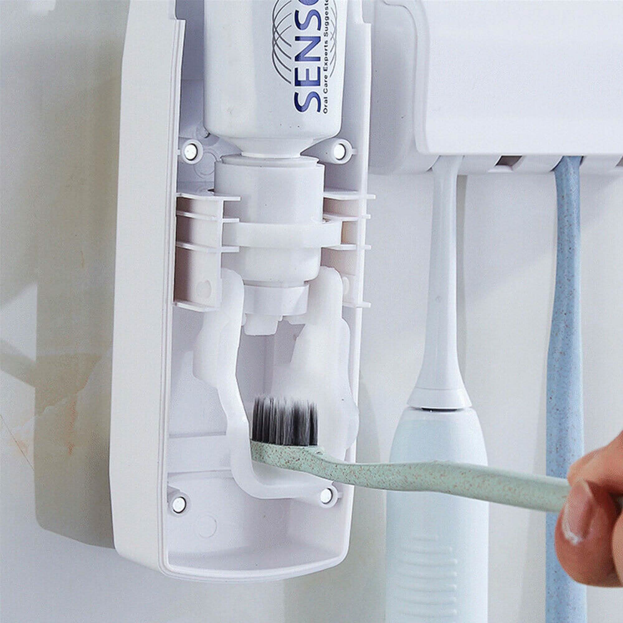 Distributeur automatique de dentifrice mural + support de 5 brosses à dents