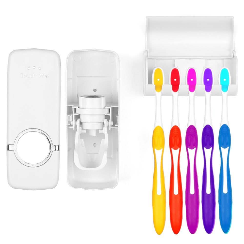 Distributeur automatique de dentifrice mural + support de 5 brosses à dents