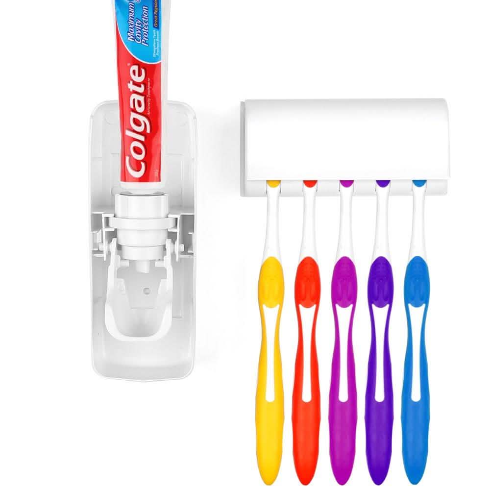 Distributeur automatique de dentifrice mural + support de 5 brosses à dents