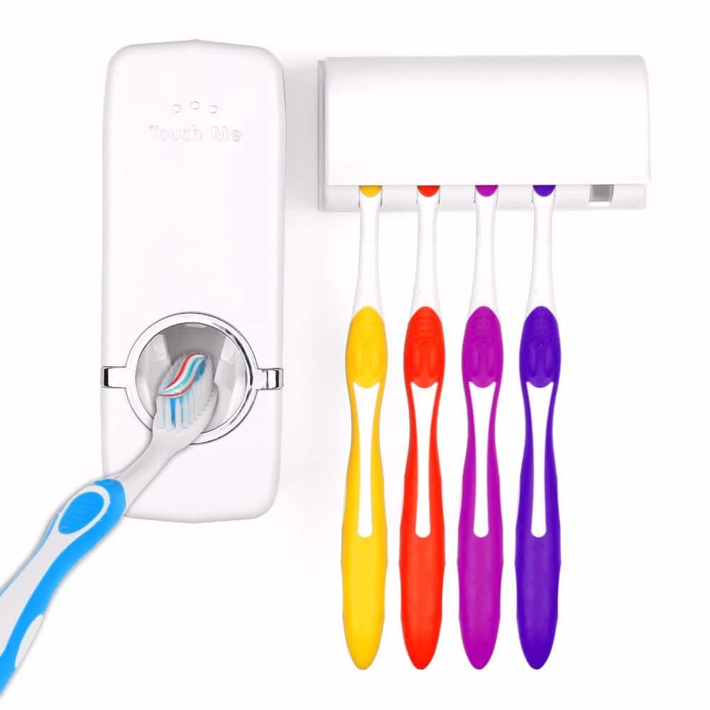 Distributeur automatique de dentifrice mural + support de 5 brosses à dents