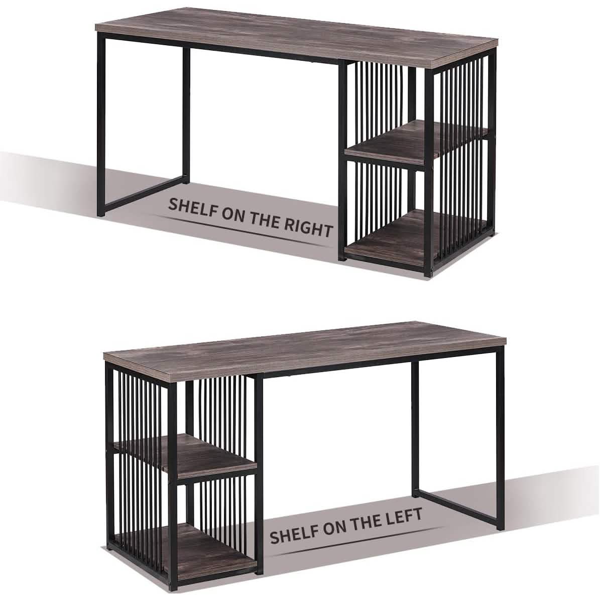 Bureau d'ordinateur à domicile avec 2 étagères de rangement ouvertes