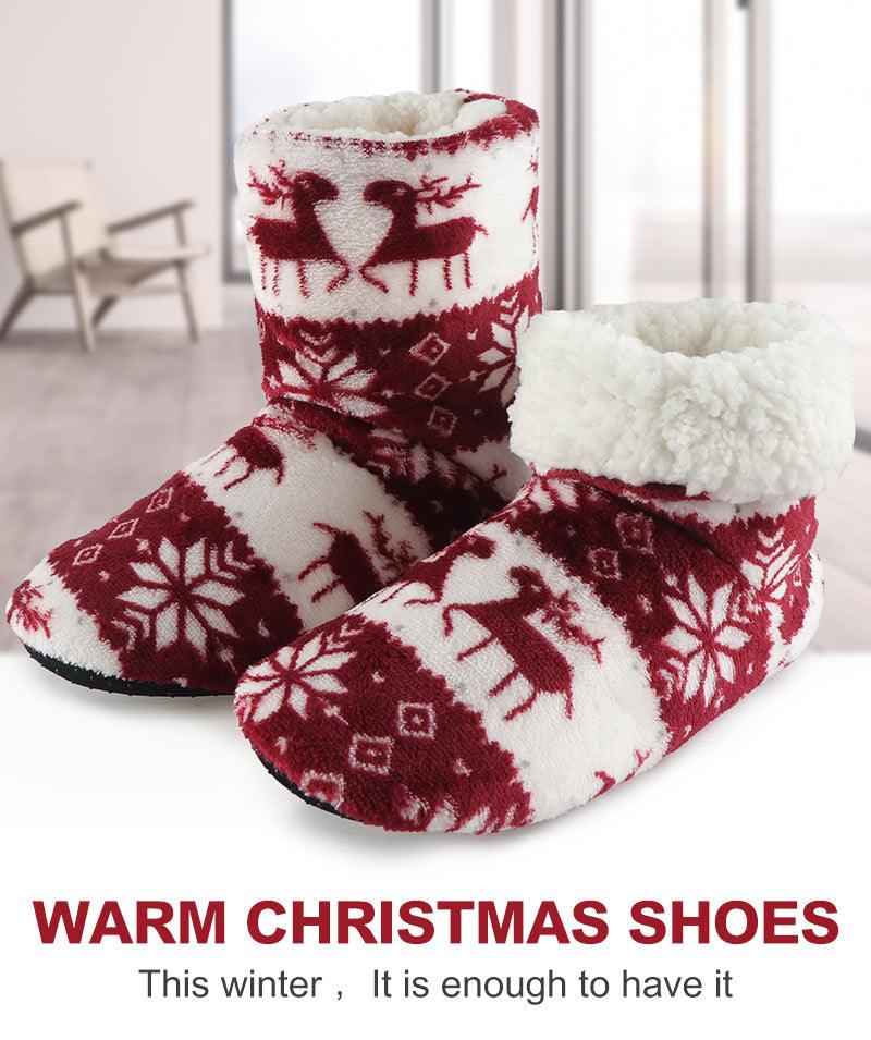 Chaussons d'intérieur pour femmes, chaussures de sol d'hiver, motif élan de Noël, chaussettes d'intérieur chaudes en fourrure, pantoufles en peluche, chaussettes pour femmes, bottes pantoufles douillettes pour femmes