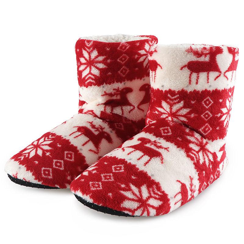 Chaussons d'intérieur pour femmes, chaussures de sol d'hiver, motif élan de Noël, chaussettes d'intérieur chaudes en fourrure, pantoufles en peluche, chaussettes pour femmes, bottes pantoufles douillettes pour femmes