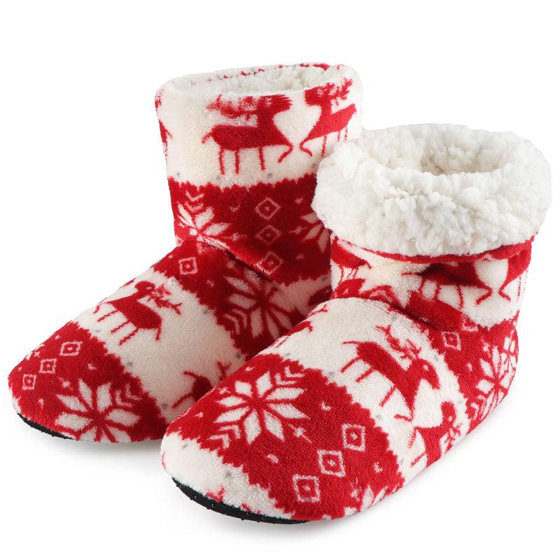 Chaussons d'intérieur pour femmes, chaussures de sol d'hiver, motif élan de Noël, chaussettes d'intérieur chaudes en fourrure, pantoufles en peluche, chaussettes pour femmes, bottes pantoufles douillettes pour femmes