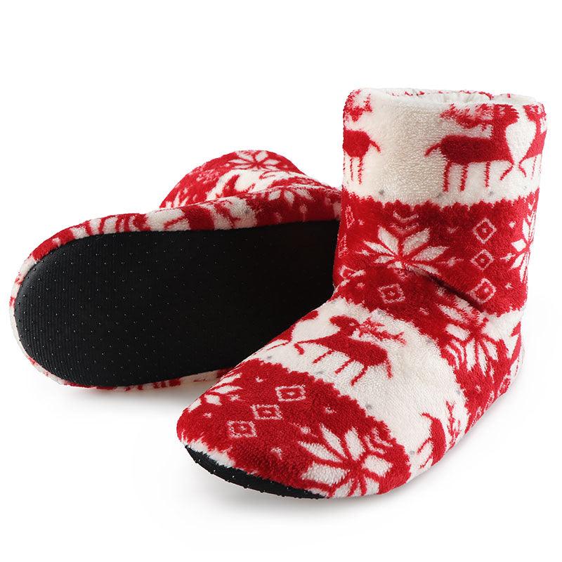 Chaussons d'intérieur pour femmes, chaussures de sol d'hiver, motif élan de Noël, chaussettes d'intérieur chaudes en fourrure, pantoufles en peluche, chaussettes pour femmes, bottes pantoufles douillettes pour femmes