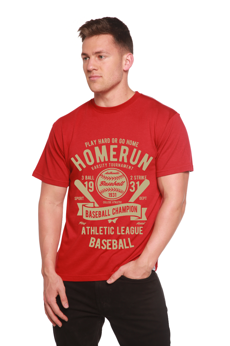 T-shirt graphique Homerun Baseball à manches courtes en viscose de bambou/coton biologique pour homme