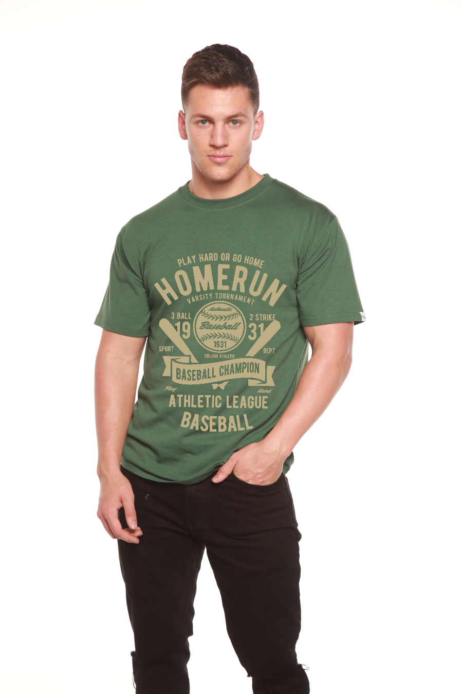 T-shirt graphique Homerun Baseball à manches courtes en viscose de bambou/coton biologique pour homme