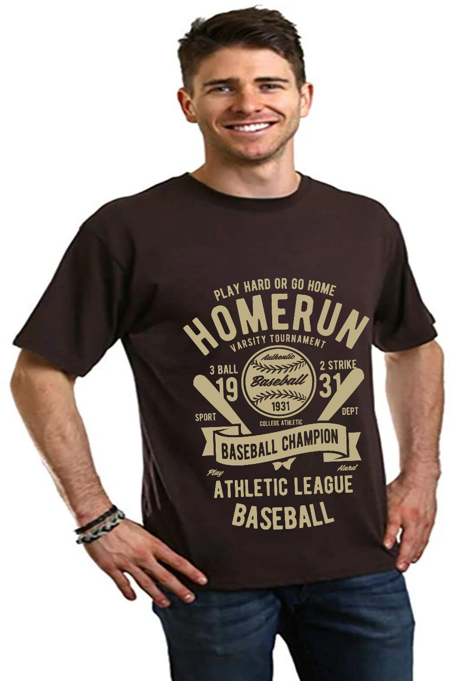 T-shirt graphique Homerun Baseball à manches courtes en viscose de bambou/coton biologique pour homme