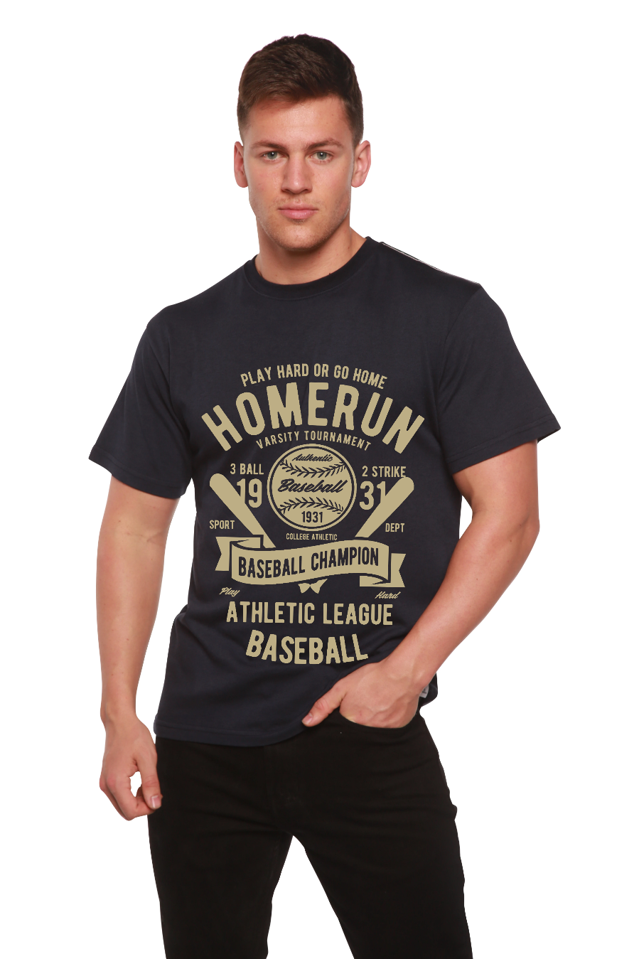 T-shirt graphique Homerun Baseball à manches courtes en viscose de bambou/coton biologique pour homme