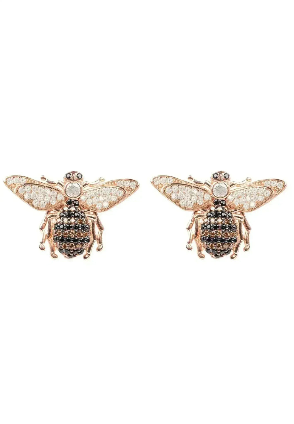Boucles d'oreilles clous abeille or rose | Bijoux insecte zircone champagne - Femstylo