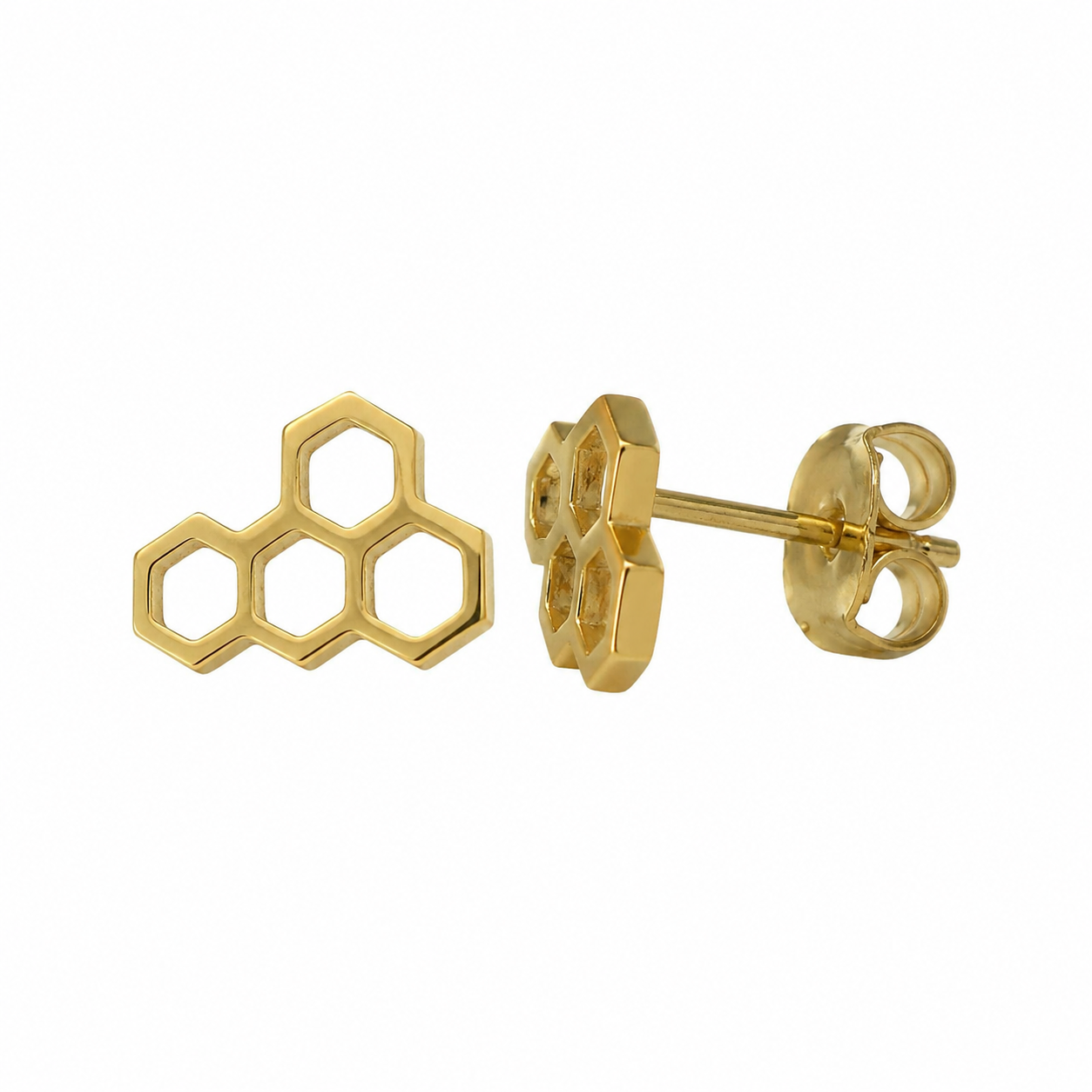 Boucles d'oreilles clous alvéolées dorées