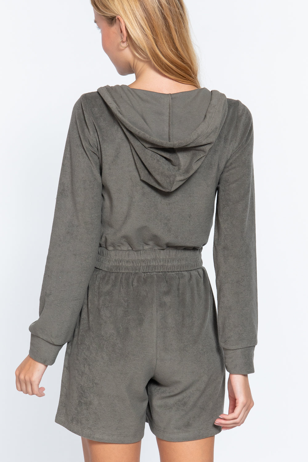 Veste à capuche en tissu éponge, vert olive