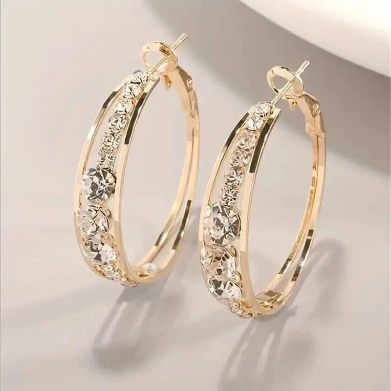 Boucles d'oreilles créoles incrustées de strass brillants pour femmes