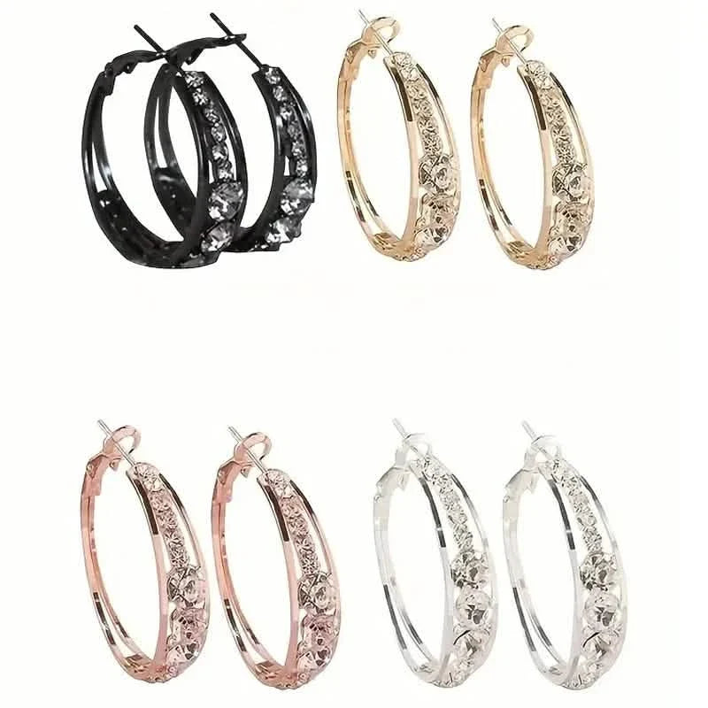 Boucles d'oreilles créoles incrustées de strass brillants pour femmes