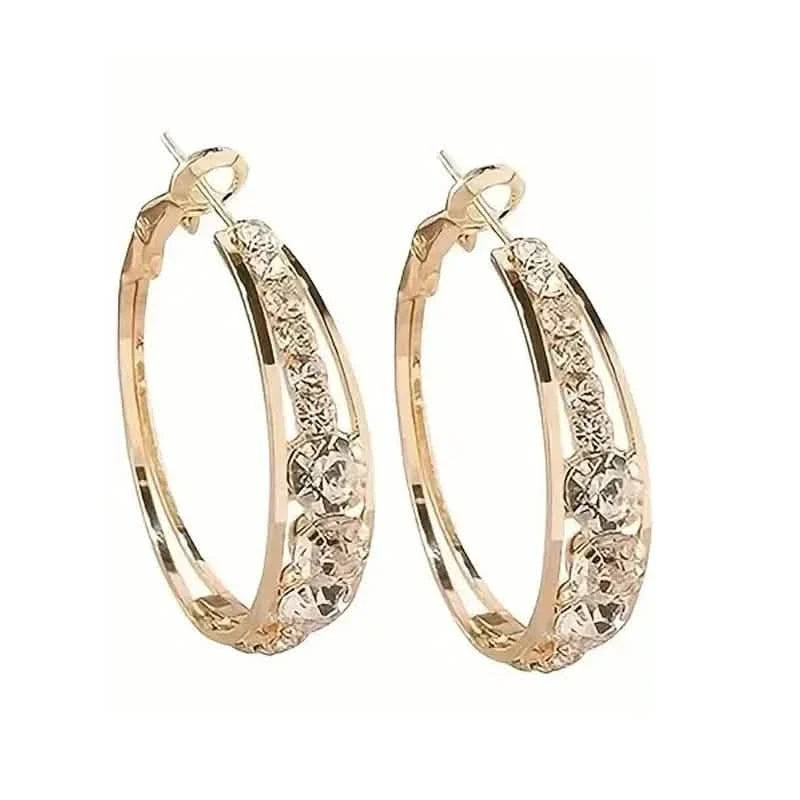 Boucles d'oreilles créoles incrustées de strass brillants pour femmes