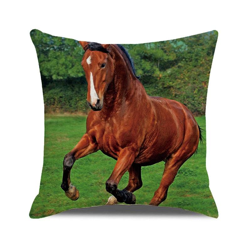 Housse de coussin à motif de chevaux, chevaux qui courent, coton lin, housse de coussin carrée, taie d'oreiller standard pour hommes femmes, décoration de la maison, canapé, fauteuil, chambre à coucher, salon, ferme 45x45CM