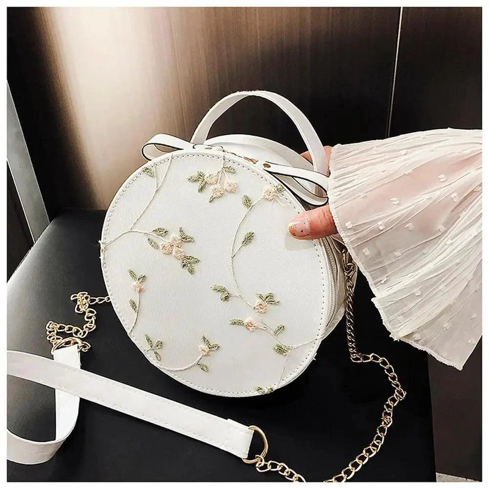 Sacs à main ronds en dentelle douce et séduisante, en cuir PU de haute qualité, petits sacs à bandoulière en forme de fleur fraîche pour femmes
