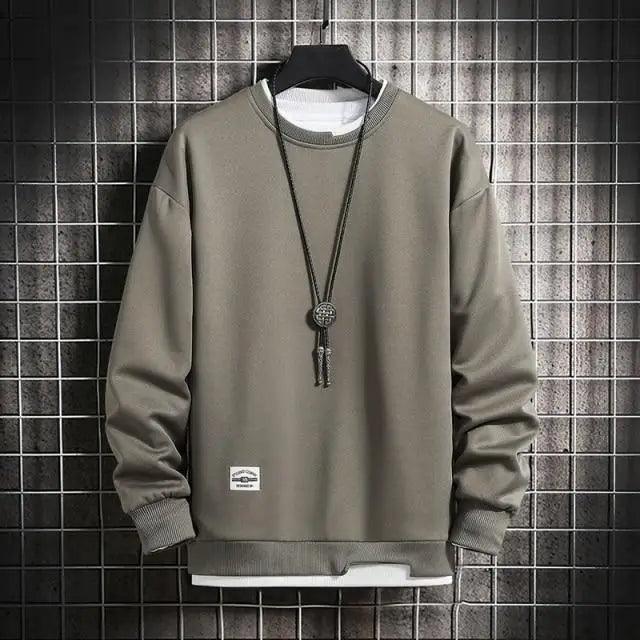 Nouveau sweat-shirt décontracté pour hommes, couleur unie, printemps-automne, mode homme, sweat à capuche décontracté, deux pièces, col rond