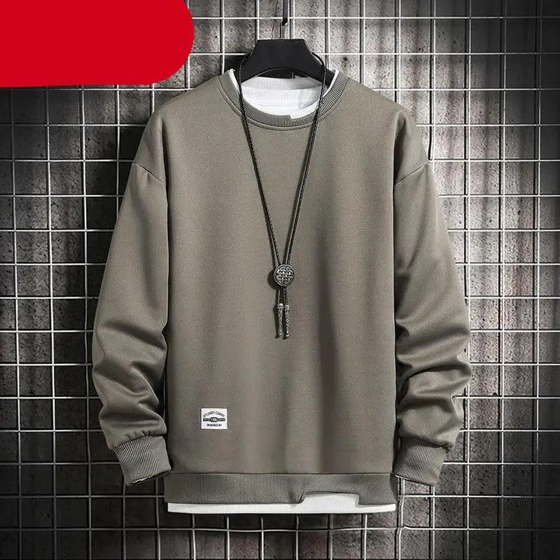 Nouveau sweat-shirt décontracté pour hommes, couleur unie, printemps-automne, mode homme, sweat à capuche décontracté, deux pièces, col rond