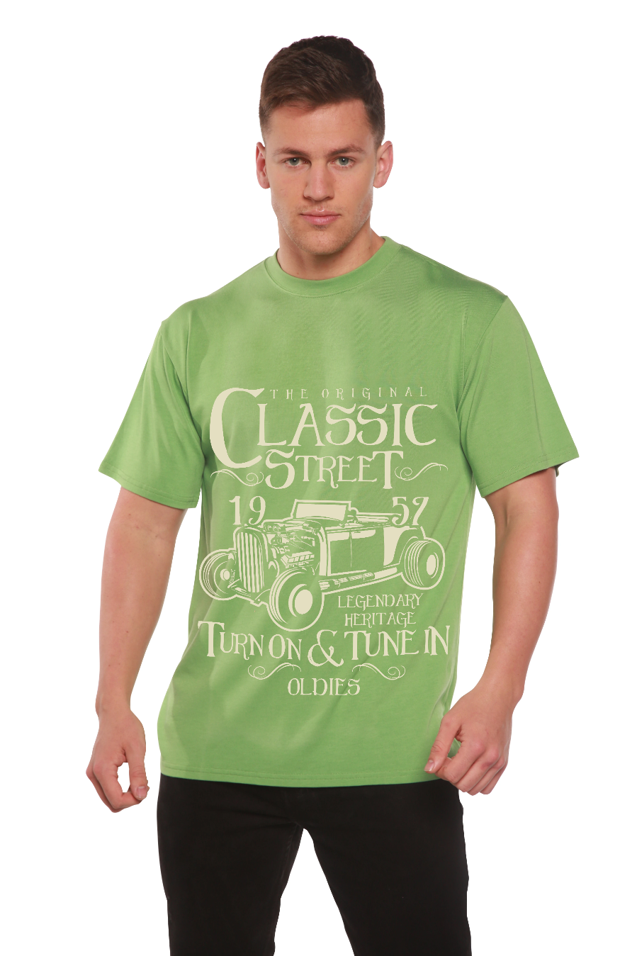 T-shirt graphique classique à manches courtes en viscose de bambou et coton biologique Hot Rod pour homme