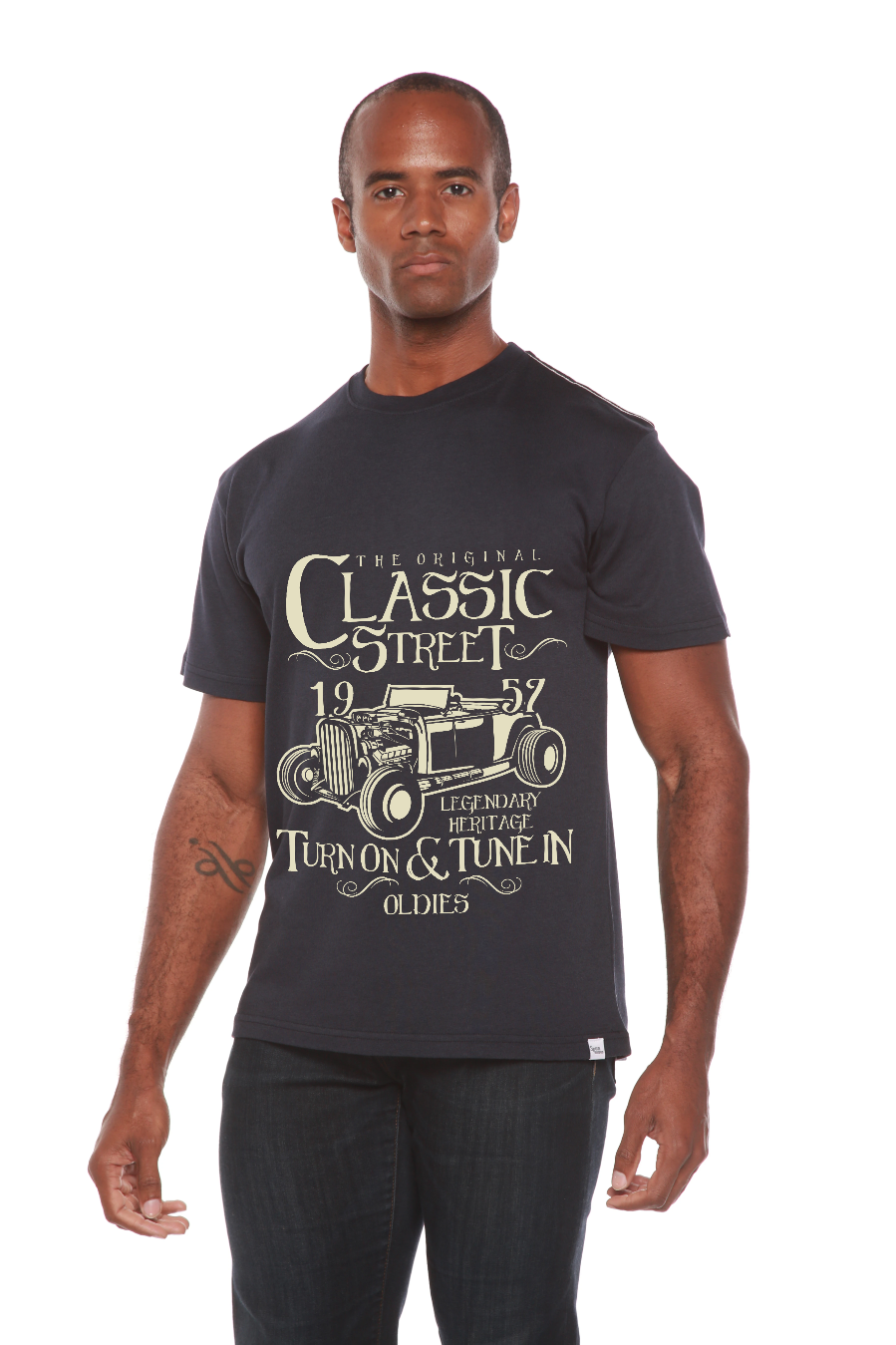 T-shirt graphique classique à manches courtes en viscose de bambou et coton biologique Hot Rod pour homme