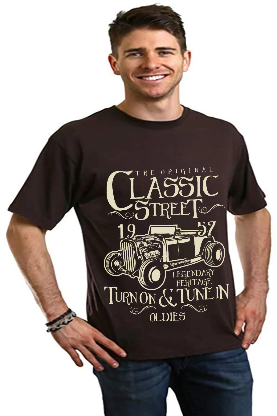 T-shirt graphique classique à manches courtes en viscose de bambou et coton biologique Hot Rod pour homme
