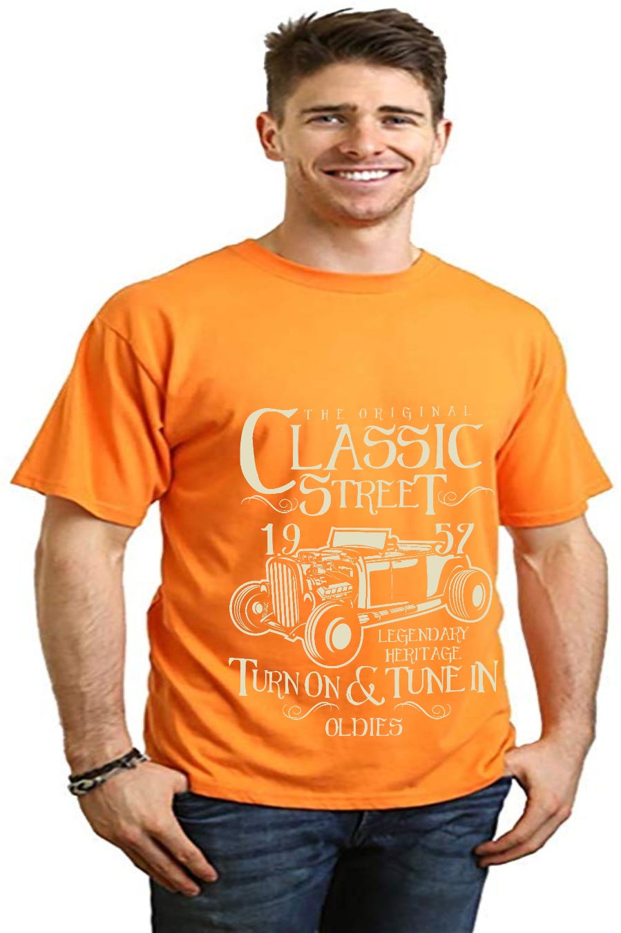 T-shirt graphique classique à manches courtes en viscose de bambou et coton biologique Hot Rod pour homme