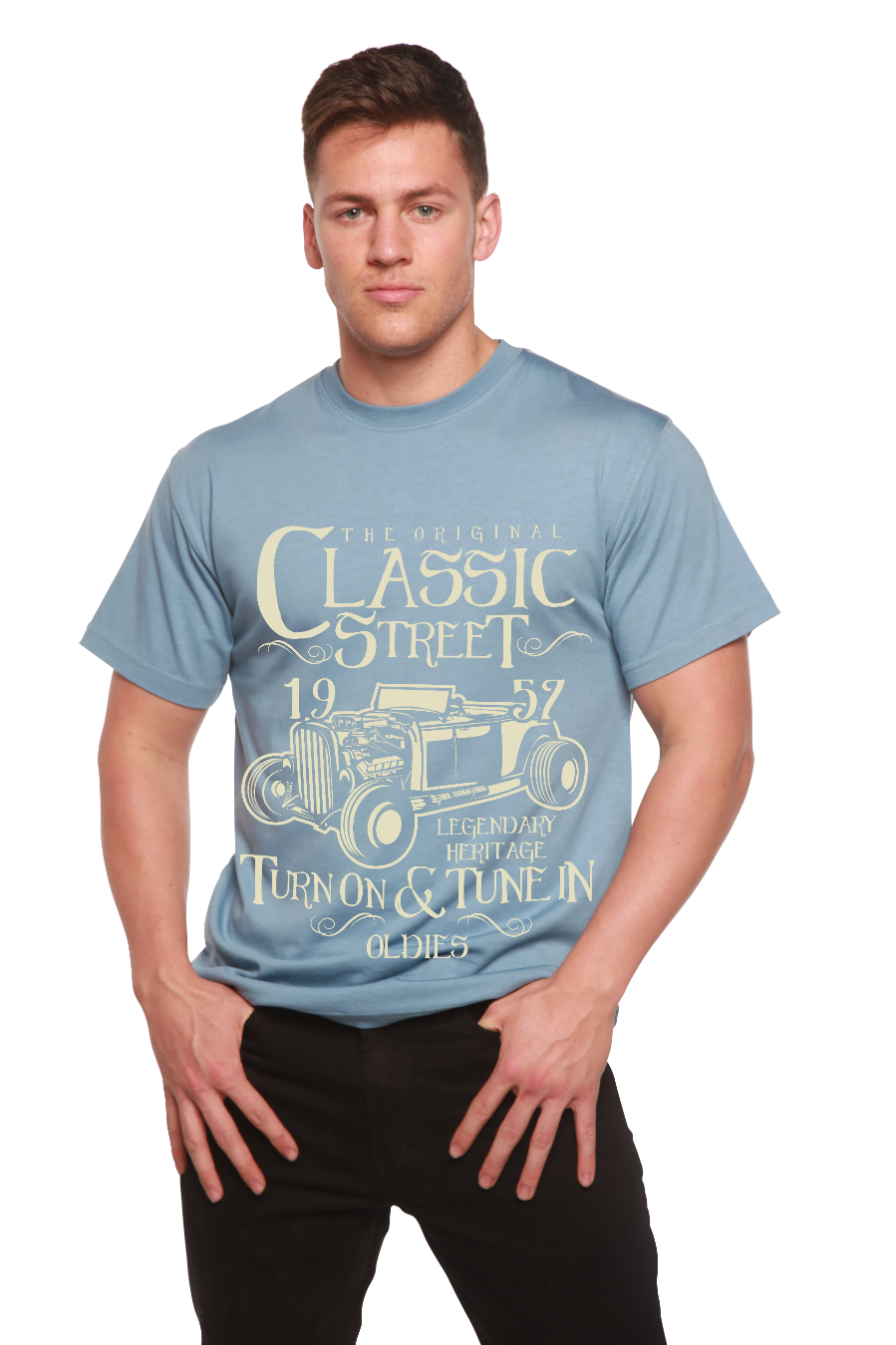 T-shirt graphique classique à manches courtes en viscose de bambou et coton biologique Hot Rod pour homme