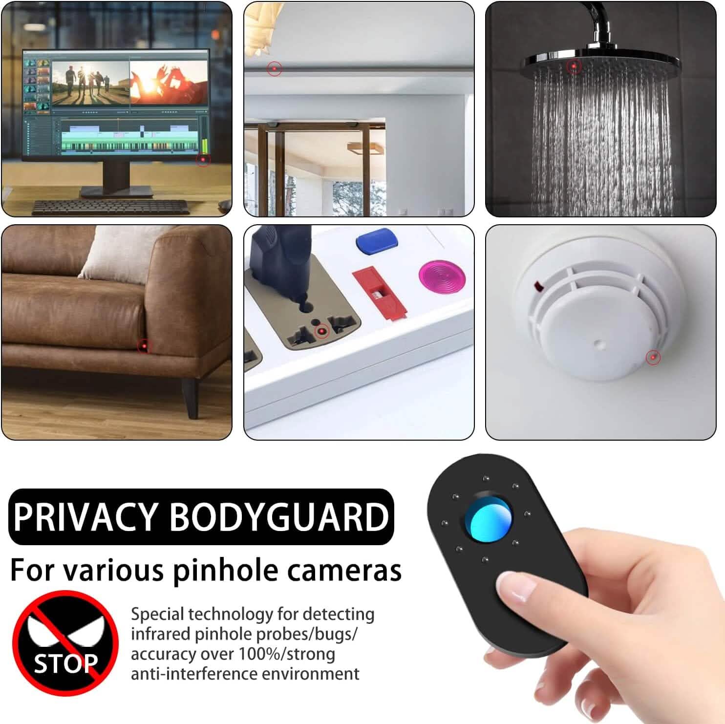 Détecteur de Caméra Espion Invisible, Détecteur Infrarouge, Mini Scanner de Caméra Anti-Espionnage Portable de Voyage
