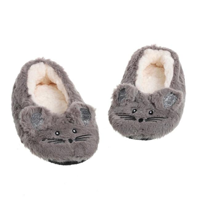 Chausson d'intérieur hiver pour femme, antidérapant, en coton doux et chaud avec fausse fourrure, oreilles de souris, mousse à mémoire de forme, moelleux et confortable