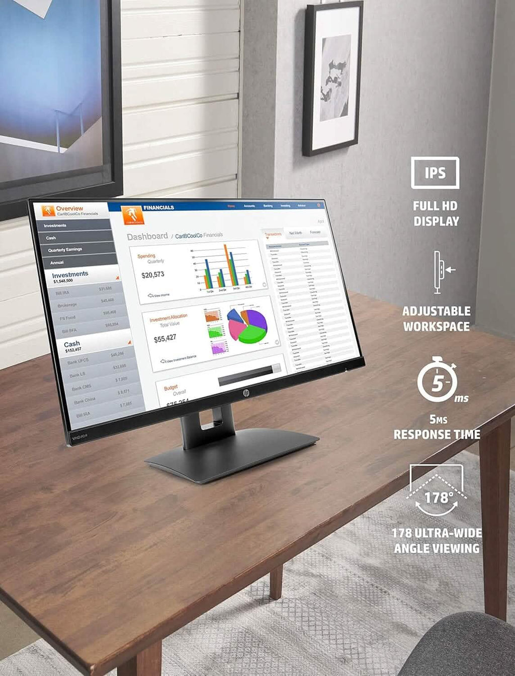 Moniteur DEL HP VH240a IPS FHD 23,8 po HDMI VGA avec haut-parleurs (remis à neuf)