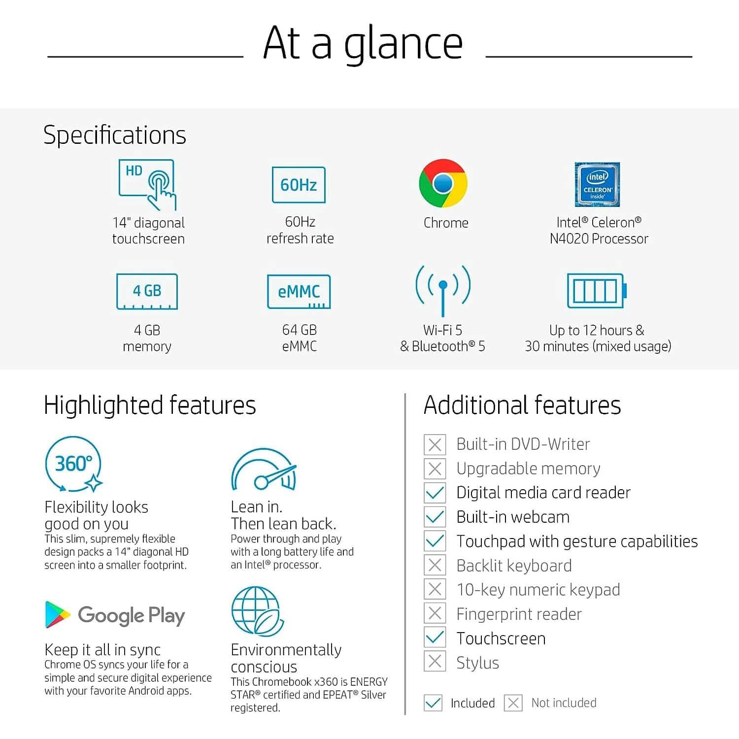 Ordinateur portable HP Chromebook X360 14a 14" HD tactile (Reconditionné)