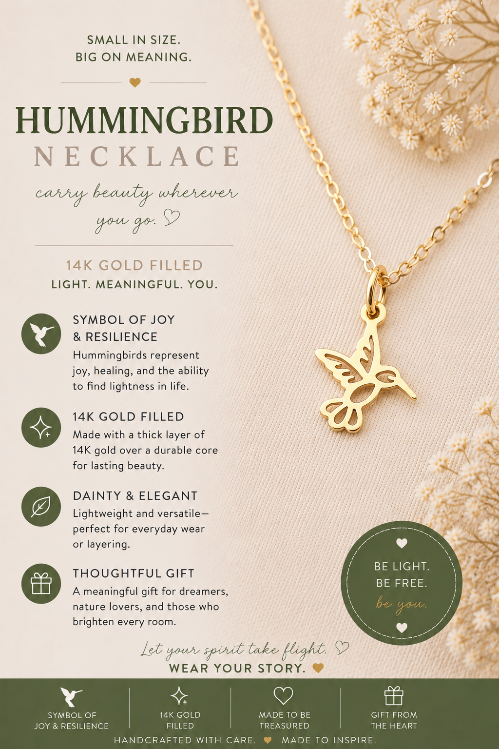 Collier Colibri en Or Rempli 14K
