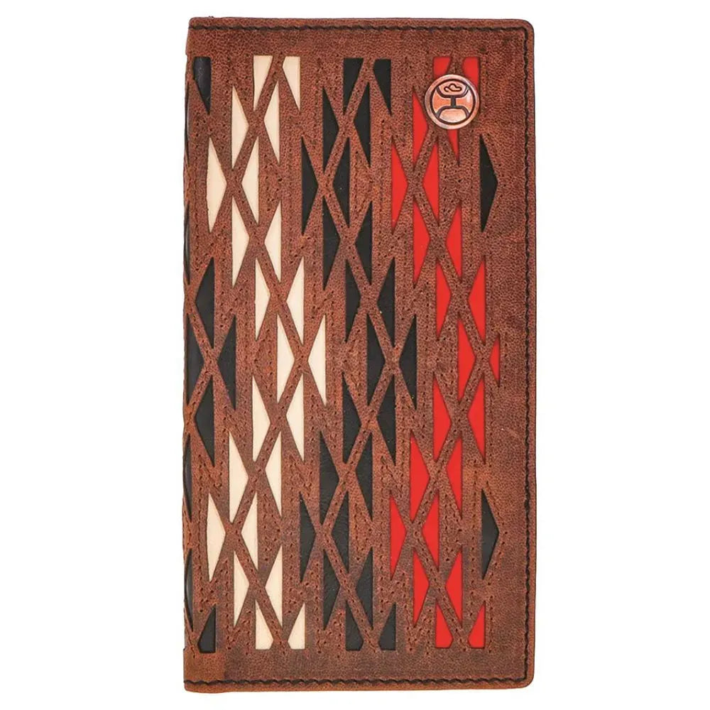 Portefeuille de rodéo HOOey découpé au laser triangulaire avec incrustation (noir/rouge/ivoire) - Pour homme
