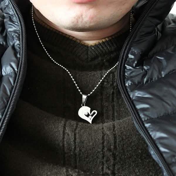 Je t'aime pour couple chaîne de fer cœur noir collier d'amour